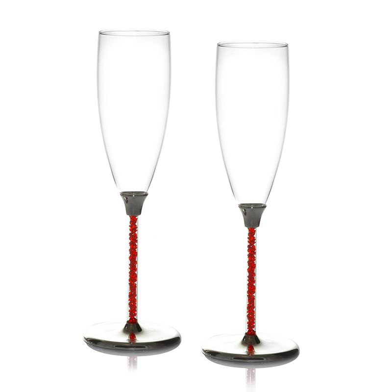 Taurės šampanui 2 vnt raudona kojele H 24 cm D 7 cm 9937803 vestuvėms Stb