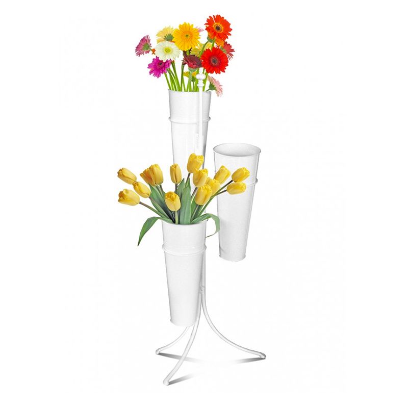 Stovas gėlėms metalinis baltas su 3 vazomis 108,5x44,5x35,5 cm 107943