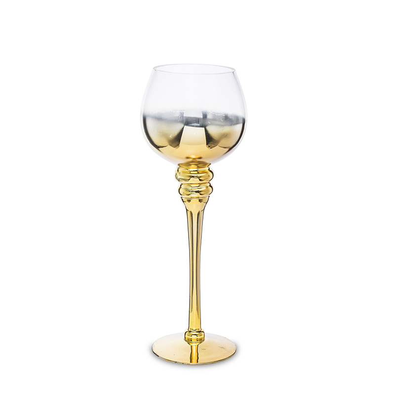 Žvakidė taurės formos stiklinė aukso sp. 30x10x10 cm 131444