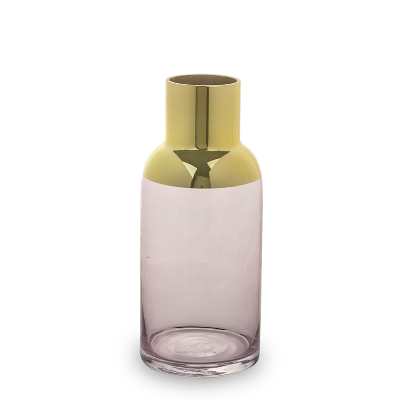Vaza stiklinė skaidri rožinės/aukso spalvos 24x10x10 cm 135225