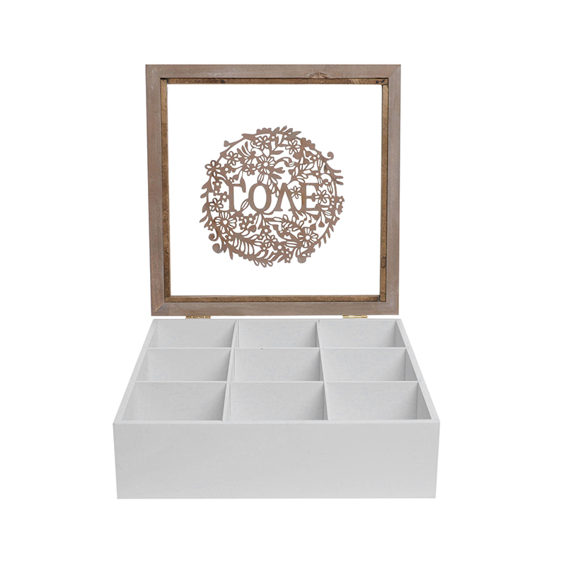 Dėžutė medinė arbatai su 9 skyreliais 24x24x7,5 cm 33817