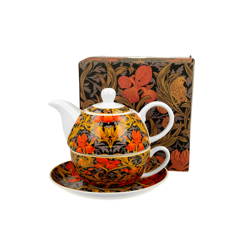 Arbatinukas su puodeliu porcelian William Moris Oranžiniai irisai 5902693927938