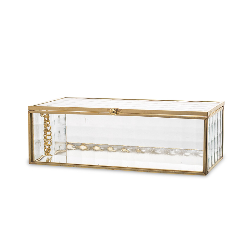Dėžutė stiklinė/metalinė auksinės spalvos 7x20x10 cm 130998