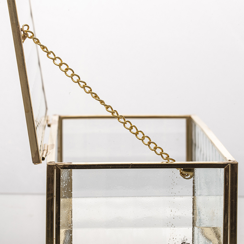 Dėžutė stiklinė/metalinė auksinės spalvos 7x20x10 cm 130998