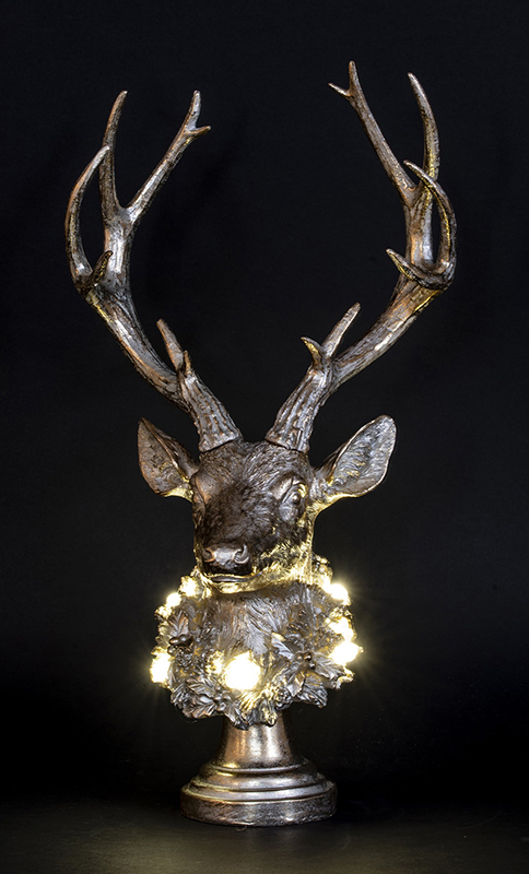 Figūrėlė Elnias aukso sp. polirezin.  su LED lempute 54,5x32,5x21 cm 131662 KLD