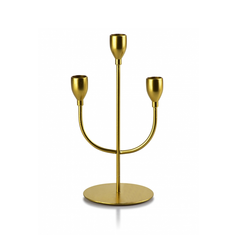 Žvakidė 3 žvakėm auksinės spalvos metalinė 13,5x10,5x25 cm HTOP3479