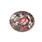 Lėkštė su gėlių piešiniu juoda plastikinė 33x33x2 cm HTOS4124