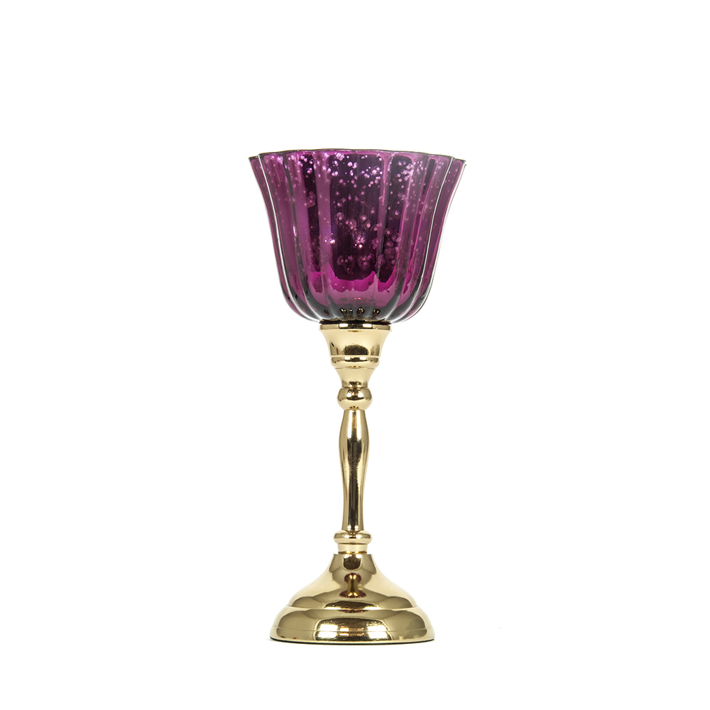 Žvakidė metalinė su stiklu violetinė h 27,5 cm SAVEX