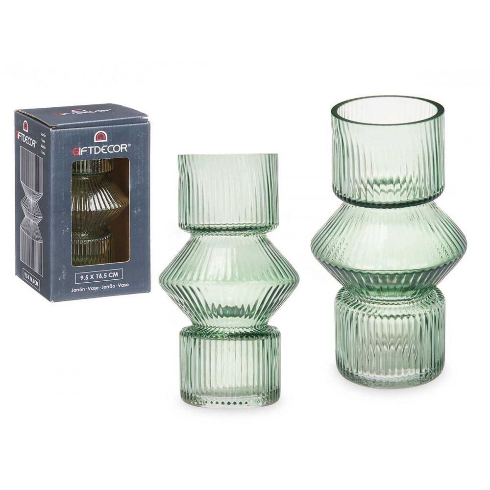 Vaza stiklinė 10,5x10,5x17,5 cm šviesiai žalios spalvos Giftdecor 93723