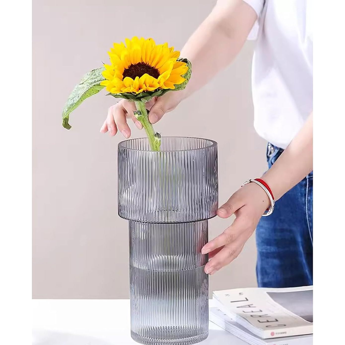 Vaza stiklinė pilkos sp. 24x10 cm Is-QH-6-Gwen