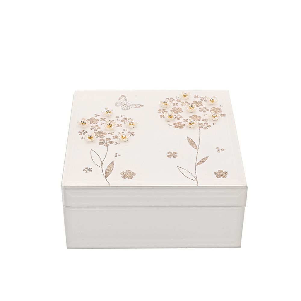 Dėžutė stiklinė balta blizgi 15x15x7.5 cm Sophia Widdop