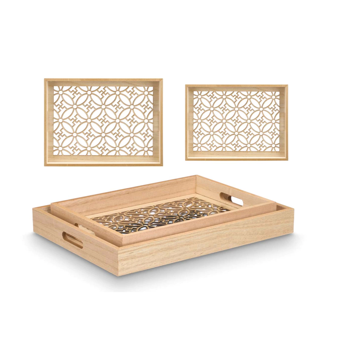 Padėklai 2 vnt mediniai su stiklu 35x25x5/40x30x5 cm Giftdecor 11220