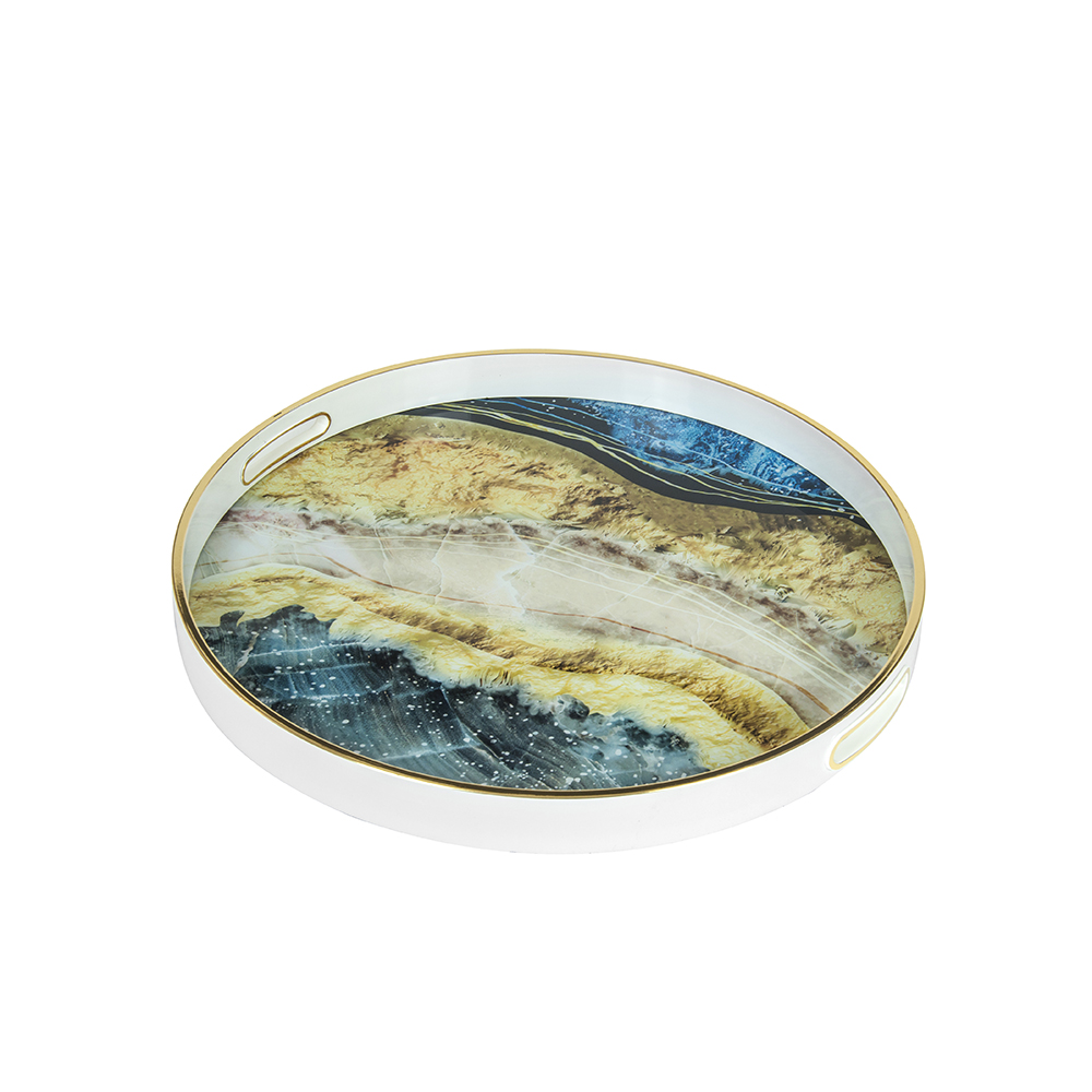 Padėklai 2 vnt. su stiklu apvalūs 45x45x4 (36x36x4) cm MARBLE