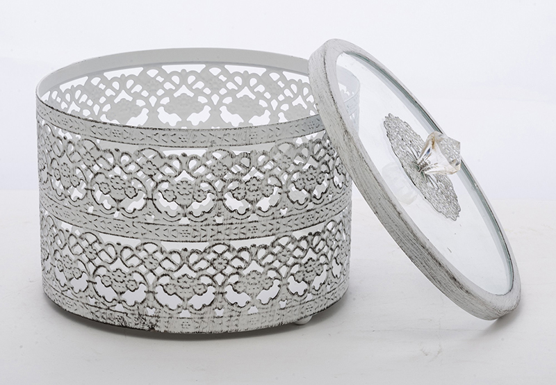 Dėžutė metalinė su dangteliu stikliniu 12x14.5x14.5 cm 127250