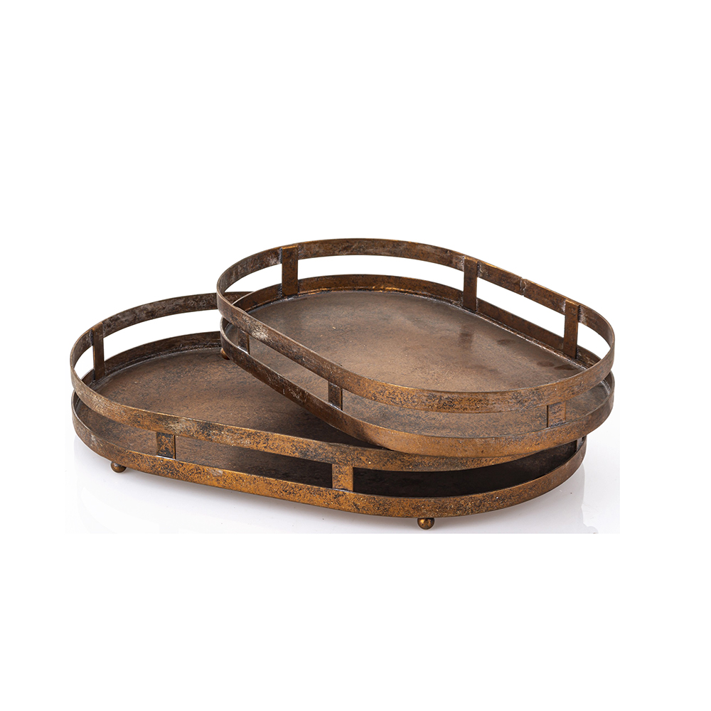 Padėklai metaliniai 2 vnt. auksinės sp. 6x40x26 cm 6x35x22 cm 163530