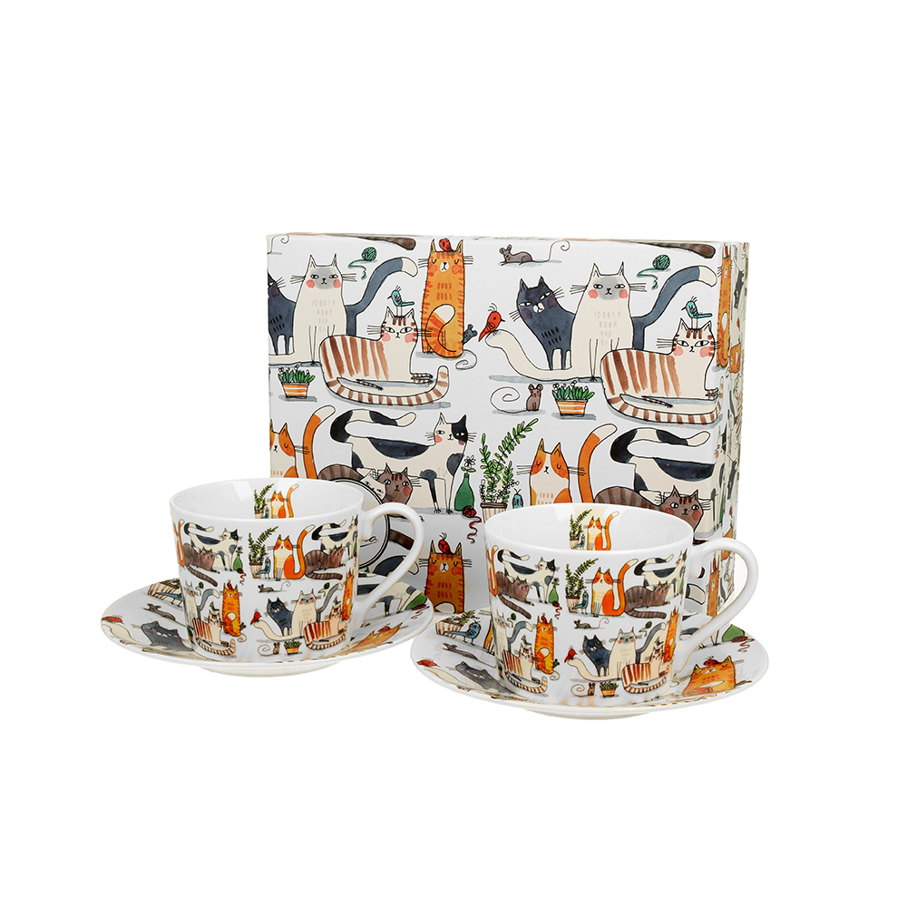 Puodeliai  porcelianiniai 2 vnt. LAZY CATS 230 ml 5902693934615