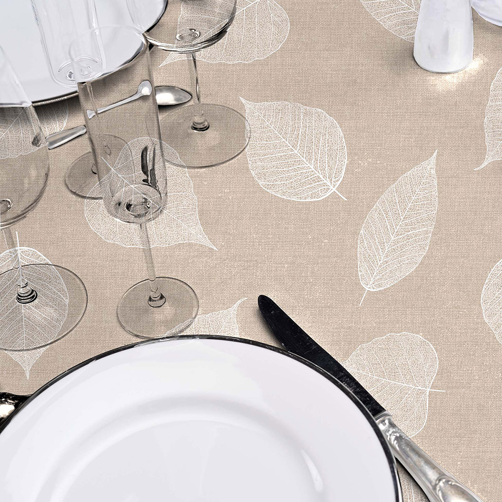 Staltiesė apvali D160 cm PVC tekstilė smėlio sp. FEUILLYS douceur d'intérieur