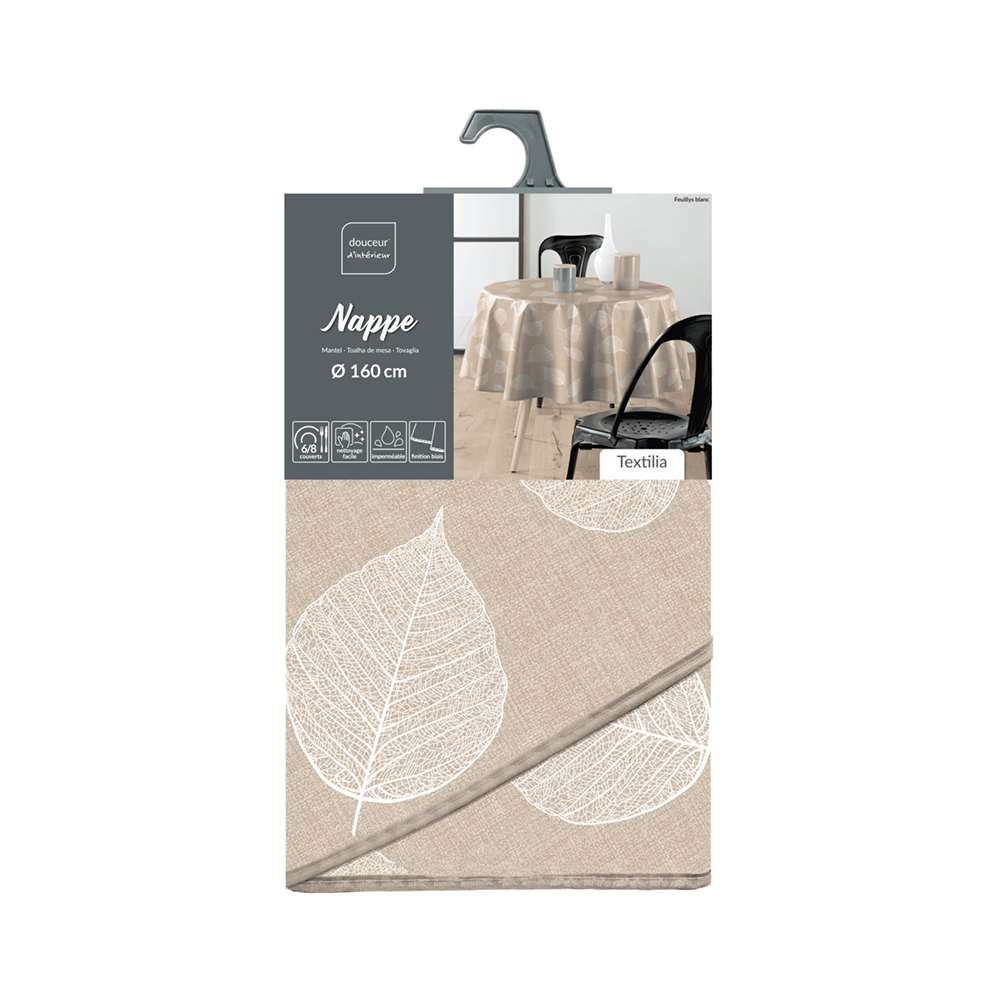 Staltiesė apvali D160 cm PVC tekstilė smėlio sp. FEUILLYS douceur d'intérieur