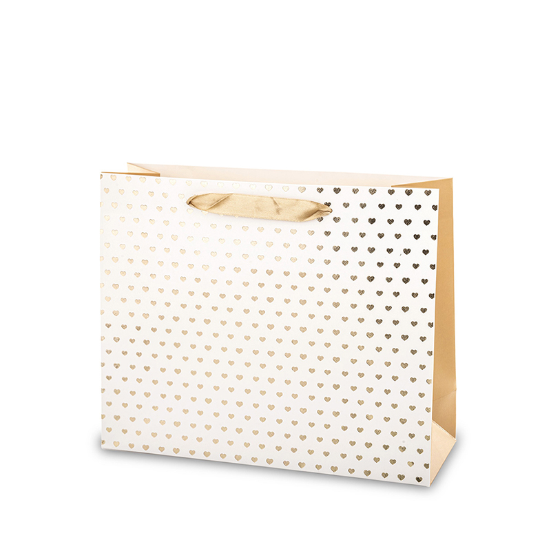 Maišelis dovanoms baltas su širdučių piešiniu 26x32x11 cm 146251