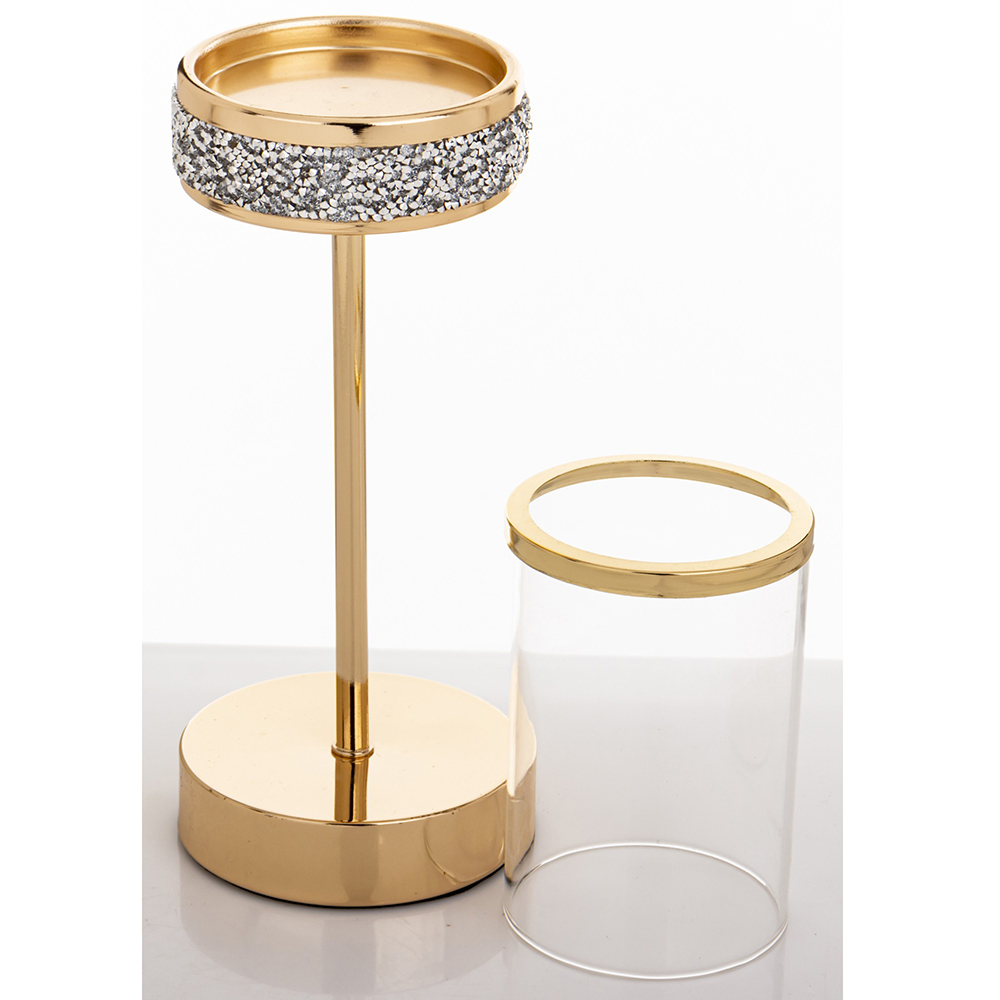 Žvakidė metalinė/stiklinė aukso spl. 34x10x10 cm