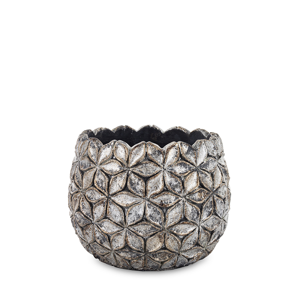 Vazonas betoninis sidabro spl. Vintage 15,5x17,5x17,5 cm