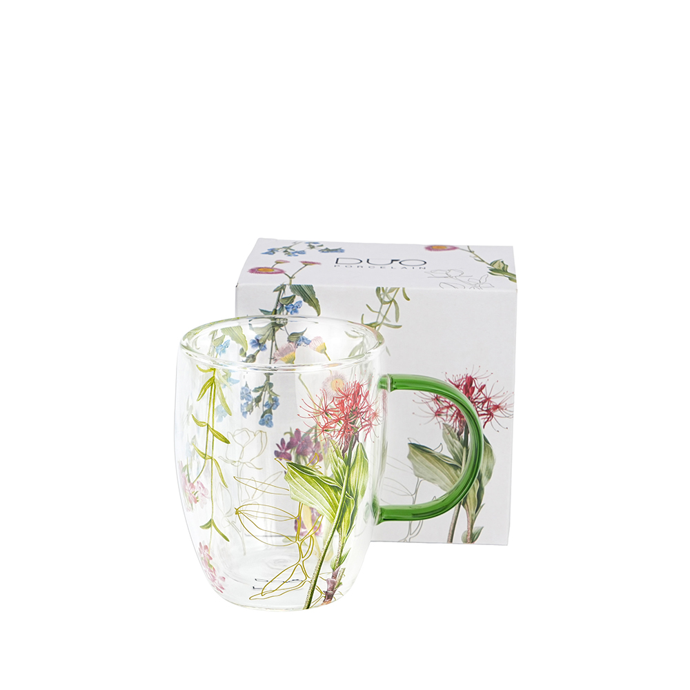 Puodelis stiklinis dvigubom sienelėm 350 ml COLORS OF NATURE DUO