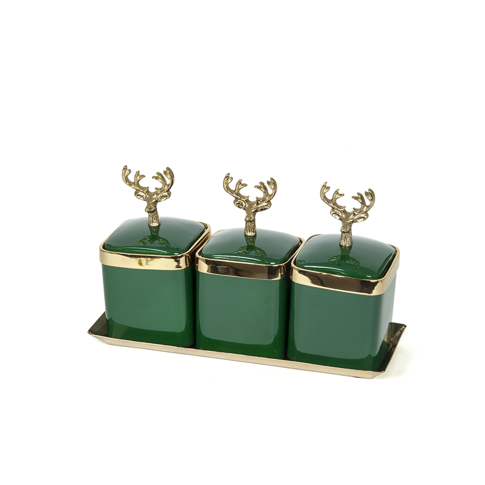 Dekoratyviniai indeliai 3 vnt ant padėklo Elnias 27,5x10x2,5 cm DECOSILUET