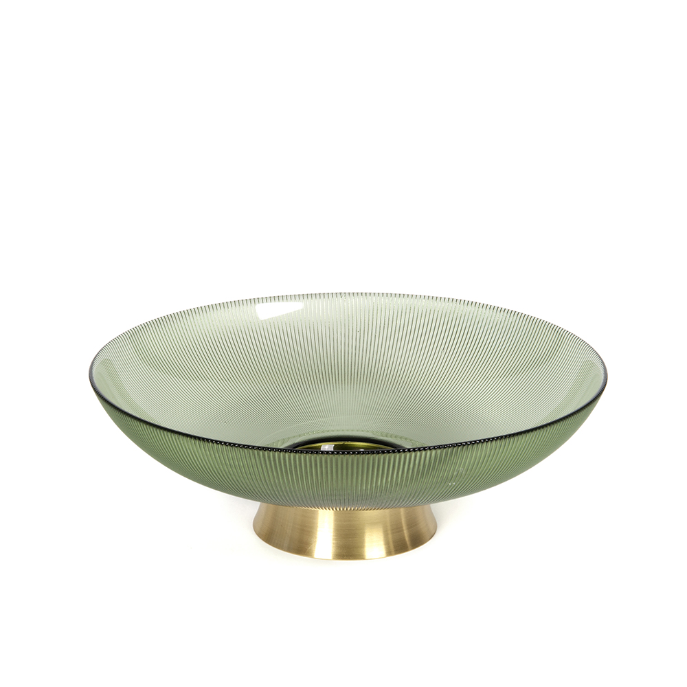 Lėkštė vaisiams stiklinė žalios/auksinės sp. D36xH12 cm HR-V63
