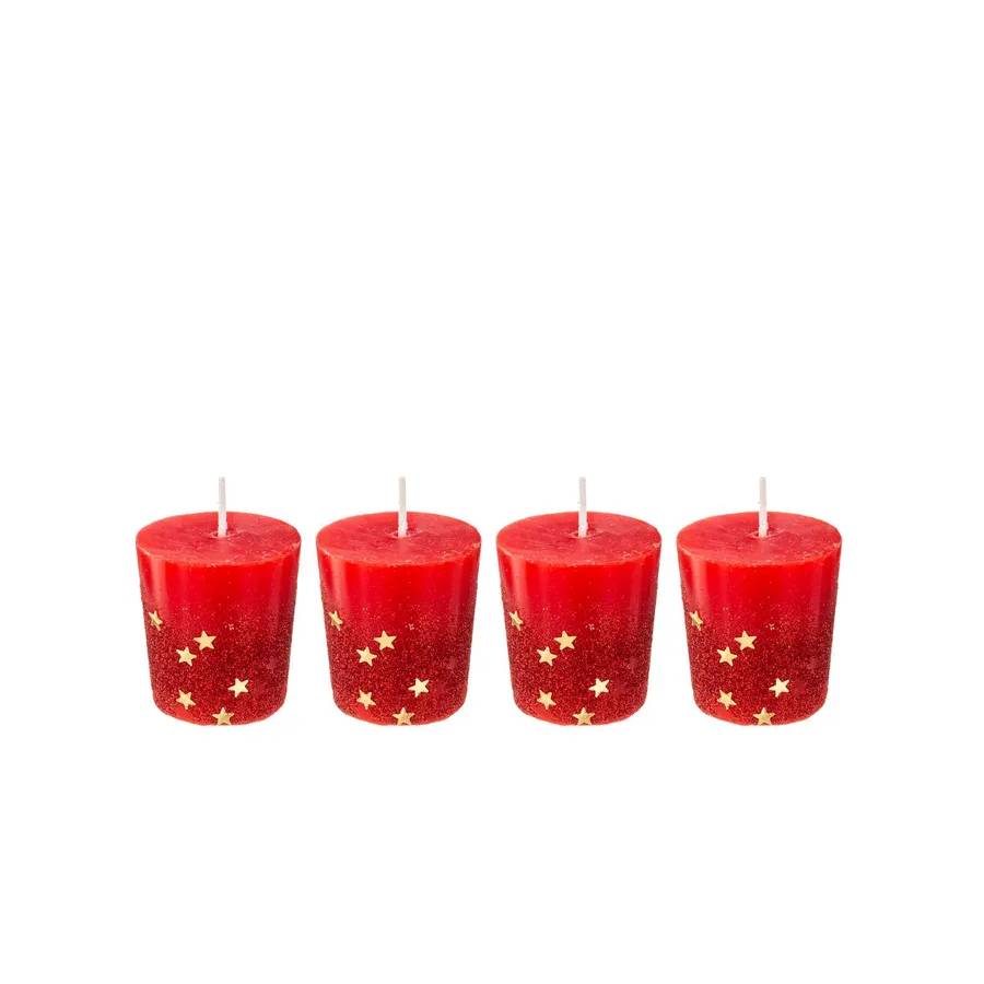 Žvakės 4 vnt 4x4,5 cm raudona spalva, parafinas Atmosphera 129847RG KLD