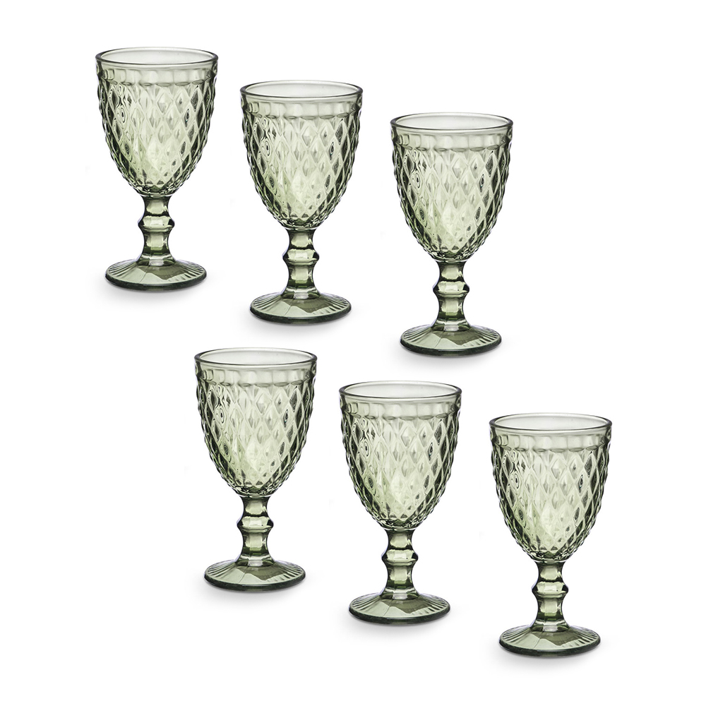 Taurės vynui 310 ml 6 vnt komplektas žalsvos sp. Diamond Vivalto 38019